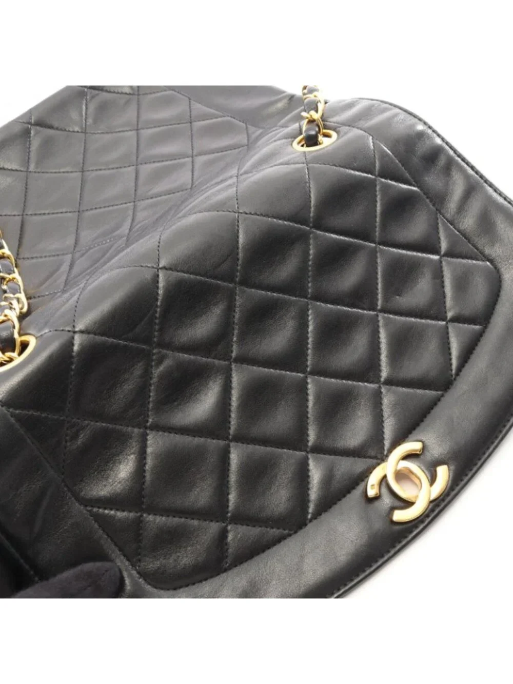 Chanel Shoulder Bag Quilted Diana Flap Black Lambskin Chain